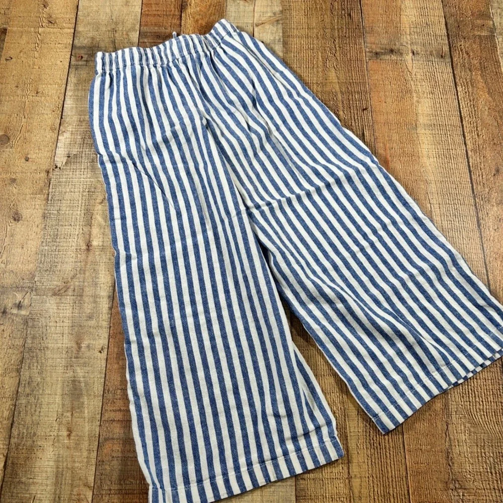 Old Navy Kids Girls Large 10 12 Striped Linen Wide Leg Pants Drawstring Flaw